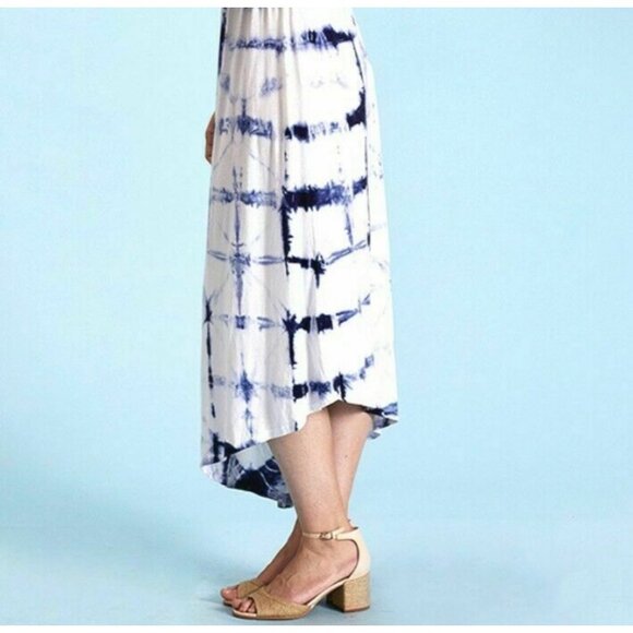 Fresh Produce Navy Blue Tie-Dye Adaria Asymmetric Maxi Dress Size L Tivoli Aria - Picture 7 of 10